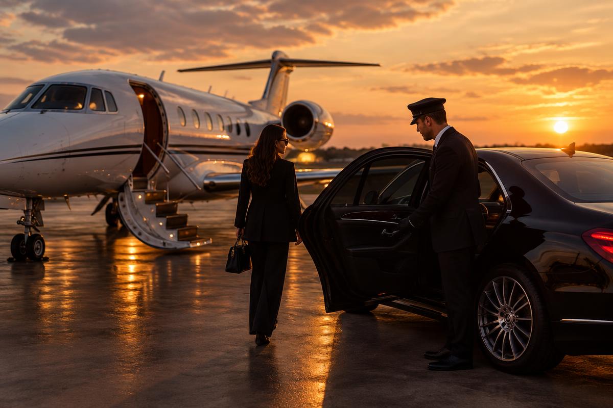 Chauffeur meeting a private jet